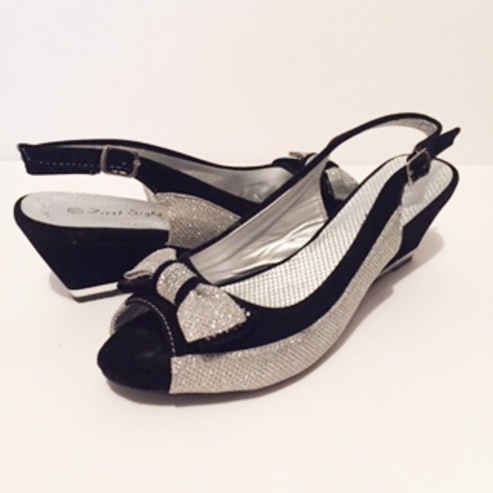 First Sight Sicily Glitter Bow Wedge Sandals